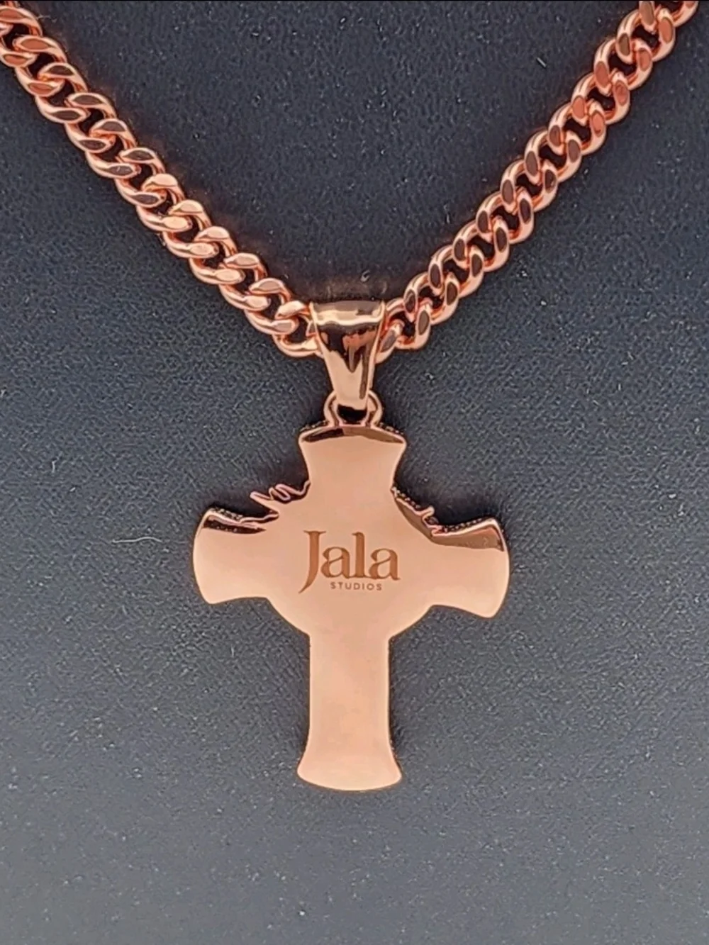 Genuine JalaStudios Pure Copper Jesus Cross Necklace Cuban Chain 22